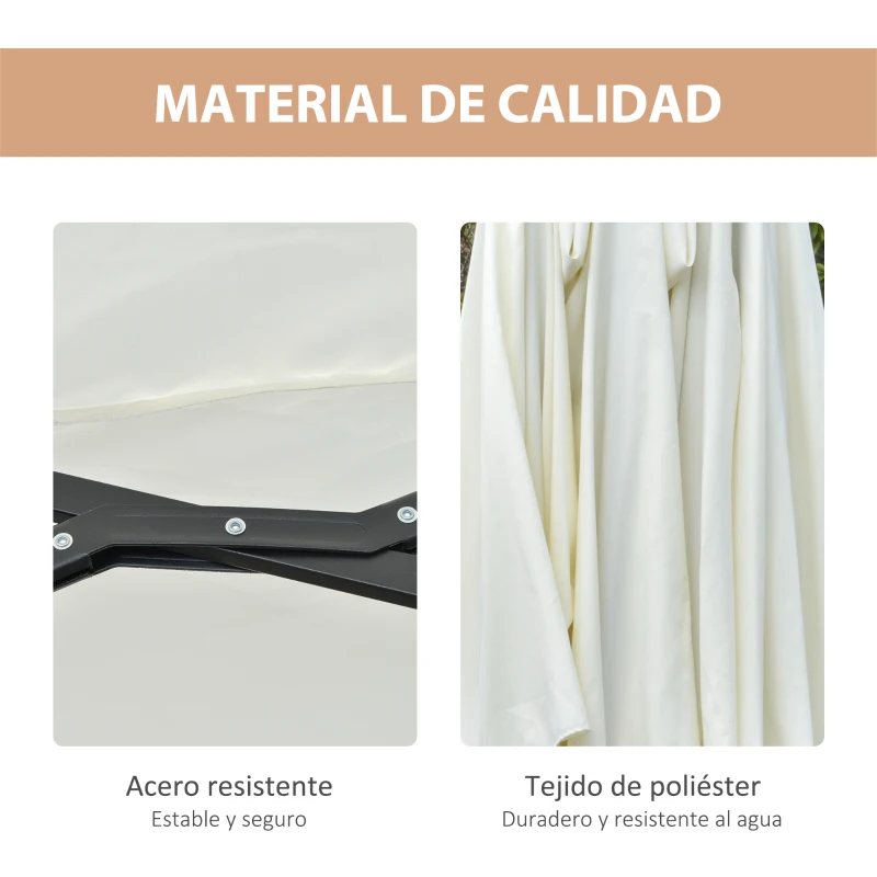 Outsunny Sombrilla Doble con 48 Luces LED 4,5x2,65 m Manivela Protección Solar para Terraza Jardín Piscina Crema