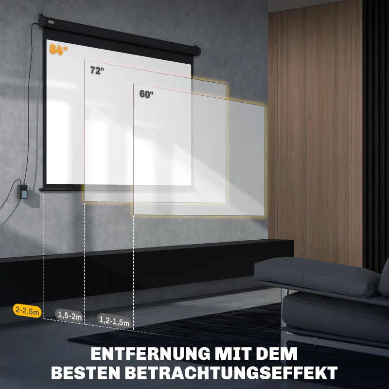 HOMCOM Projectiescherm, diag. 213,36 cm, 4:3, 171x130 cm, Zwart
