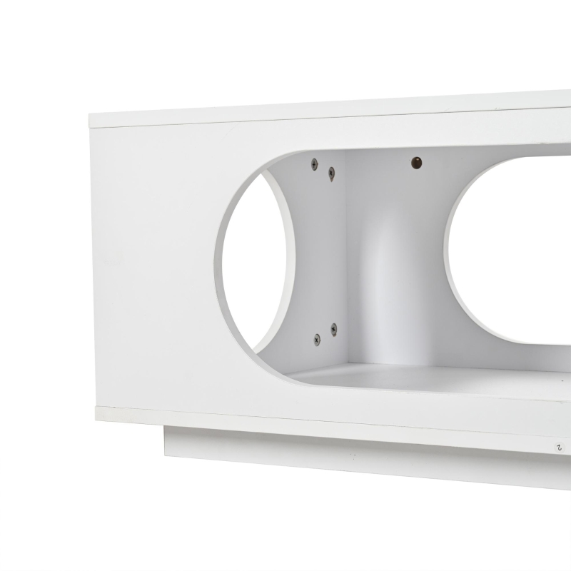 Tavolino da salotto con illuminazione LED, spazio portaoggetti e foro passacavi, 100x50x35 cm, Bianco