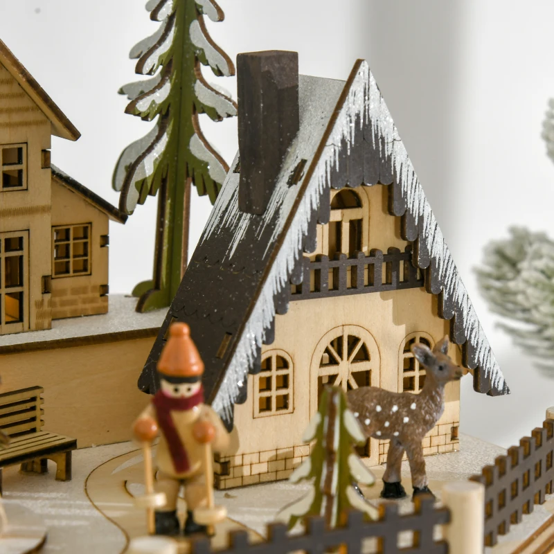 HOMCOM kerst adventskalender met 24 lades kerstkalender met LED verlichting adventskalender box MDF plaat naturel hout 25 x 20 x 29 cm