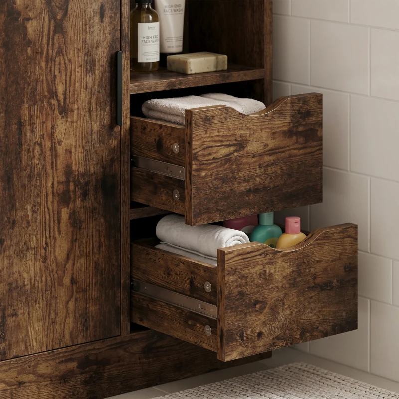 HOMCOM Mueble de Baño Estrecho con Cajones Compartimentos Abiertos Marrón Rústico