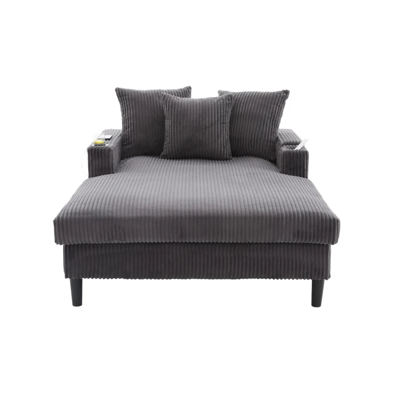 Divano letto con portabicchieri su entrambi i lati e bracciolo pieghevole, 129x170x70 cm, grigio scuro
