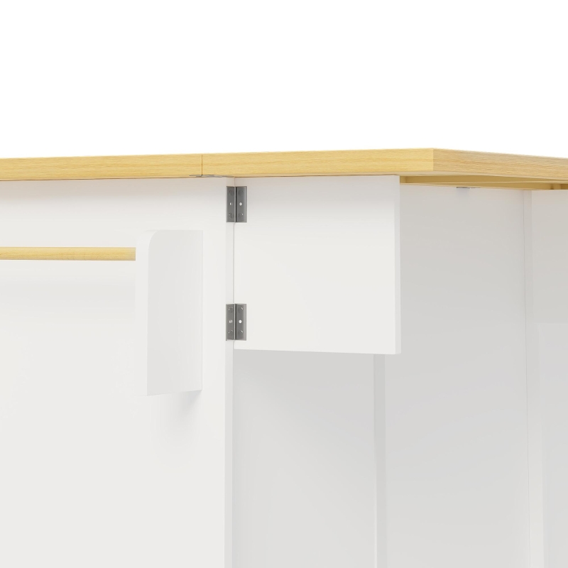 Isla de cocina móvil con encimera abatible, superficie adicional para comer y trabajar para 2–4 personas, 120x70x92 cm, Blanco