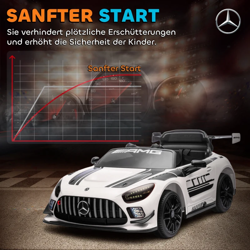 AIYAPLAY Mercedes-Elektroauto, Aufsitzauto für Kinder, 12V Batterie, LED-Lichter, Musikfunktion, Hupe, 3-8 Jahre, Weiß