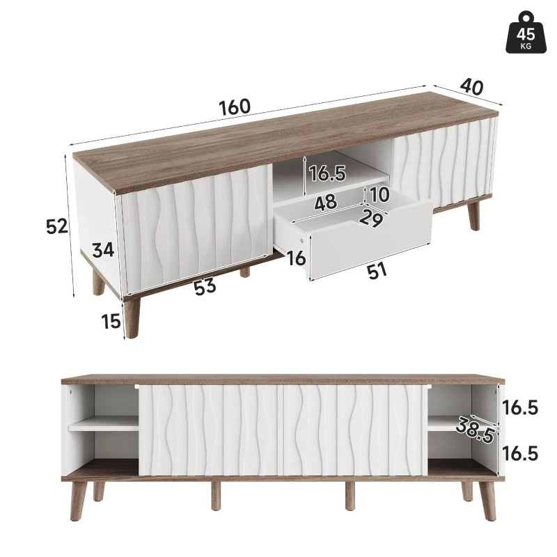 Móvel para TV com LED RGB, portas deslizantes e amplo espaço de arrumação, 160x40x52 cm, Branco