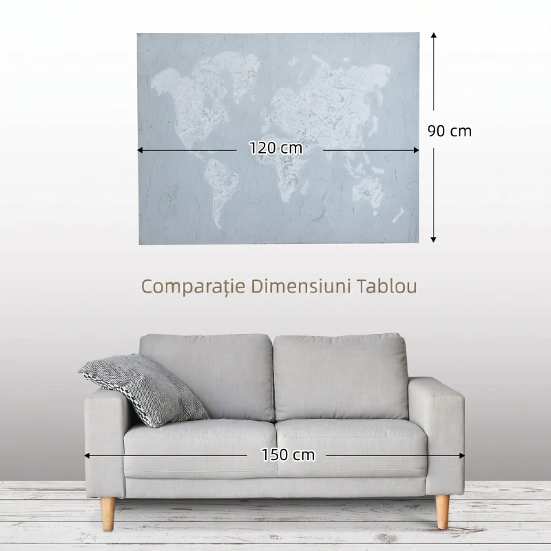 HOMCOM Lucrare de arta pe perete din panza Harta lumii Fotografii de perete pentru camera de zi Decor dormitor, 120 x 90 cm