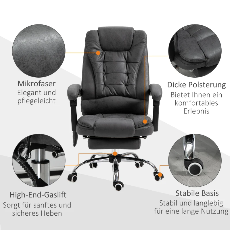 Vinsetto Massagebureaustoel ergonomisch, 65x160x104cm, Grijs(m-8)