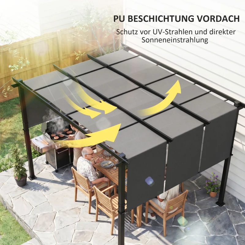 Outsunny Markise Sonnenschutz. Pergola, wetterbeständig,  inkl. Befestigungsmaterial, 3 x 3,5 m, Dunkelgrau