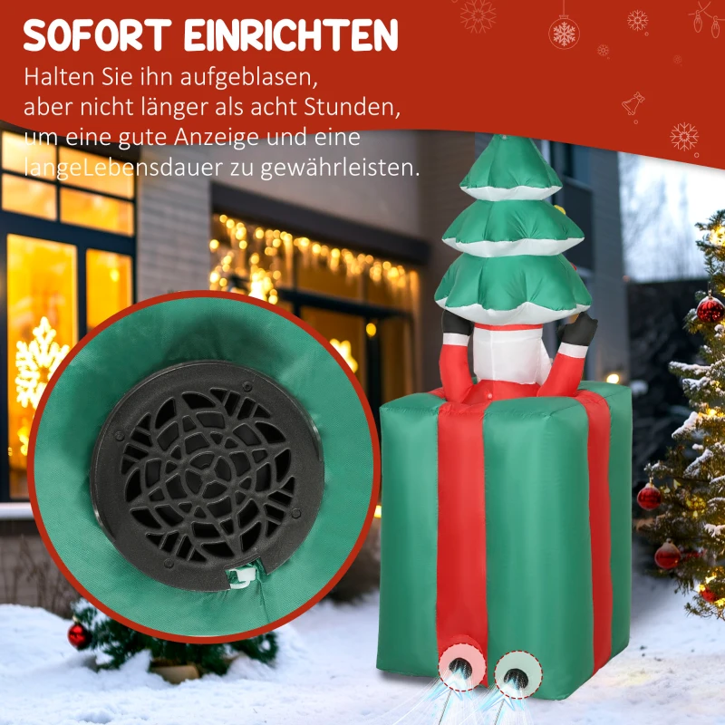 Outsunny Opblaasbare kerstdecoratie met LED-lampjes, polyester, voor binnen en buiten, Rood+Groen