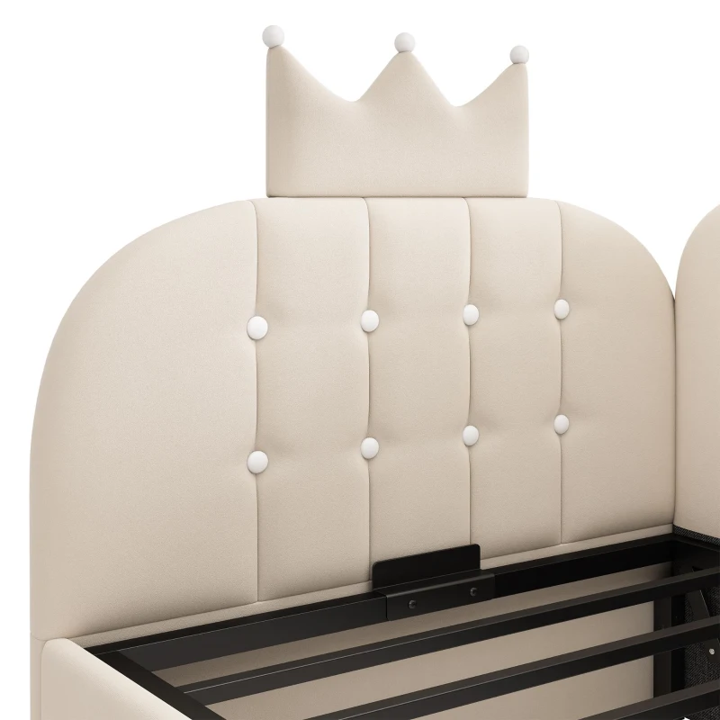 Letto singolo a L imbottito con spazio contenitore inferiore, 209x96x96 cm, Beige