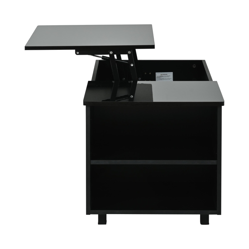 Table basse réglable en hauteur avec rangement caché, compartiments latéraux réglables, 50x100x46 cm, Noir
