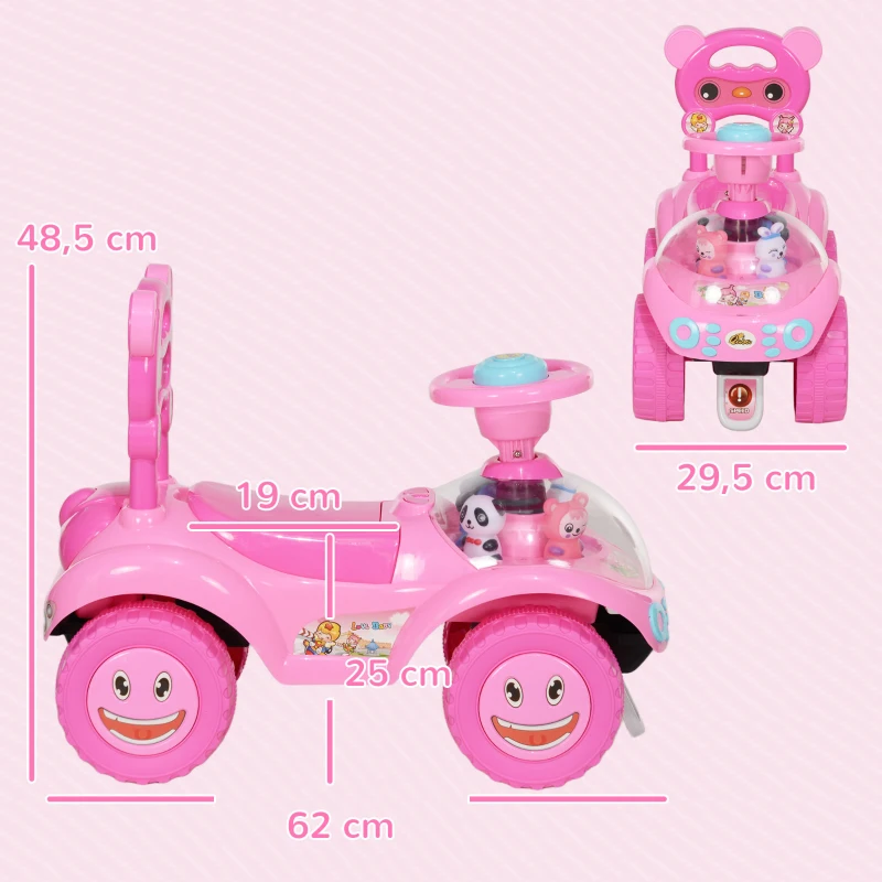 AIYAPLAY Rutschauto für Kinder, Schiebefahrzeug mit Hupe, Licht, Musik, Lenkrad, Stauraum unter dem Sitz, Rosa