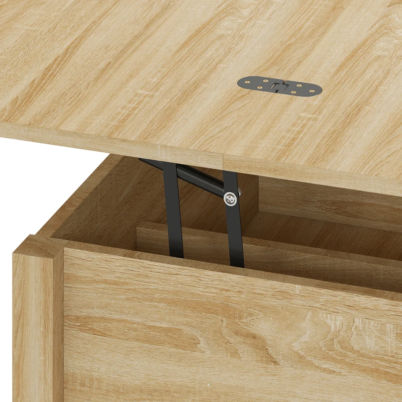HOMCOM Mesa de centro elevável e extensível mesa de sala com compartimento oculto prateleira aberta 100x45x50,5cm madeira natural