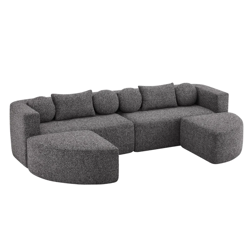 Divano modulare con funzione letto, schiuma ad alta resilienza e molle insacchettate, 292x165x68 cm, Nero