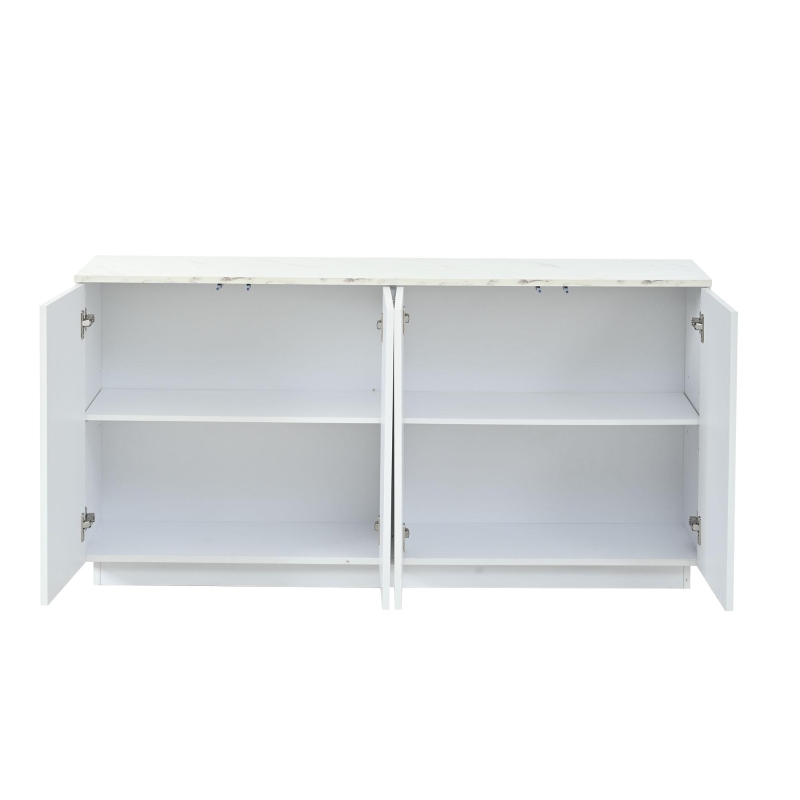 Credenza moderna a 4 ante con dettagli dorati, 35x140x70 cm, BBianco
