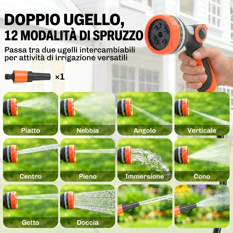 Outsunny Avvolgitubo Retrattile 28+2m con Riavvolgimento Automatico e Sistema di Bloccaggio
