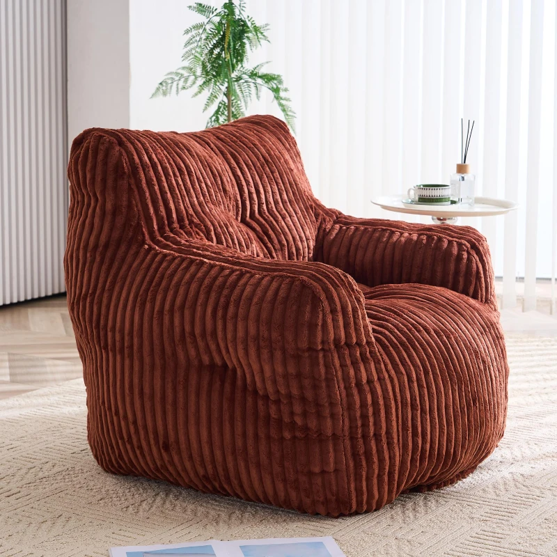 Puff acolchoado com espuma viscoelástica, capa não removível, 100x94x70 cm, Vermelho tijolo