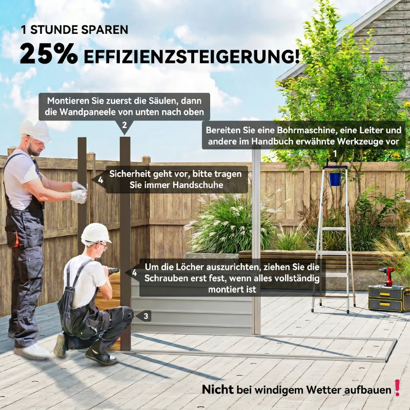 Outsunny Abri de Jardin en Métal 3 m² Facile à Monter, Cabane de Jardin Structure en Acier Galvanisé Améliorée, Chêne