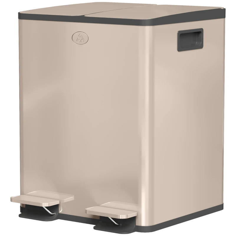 HOMCOM Poubelle de cuisine 2 compartiments de 2 x 20L, acier inoxydable, couvercle à fermeture douce, 45,8x36x51,6cm, or