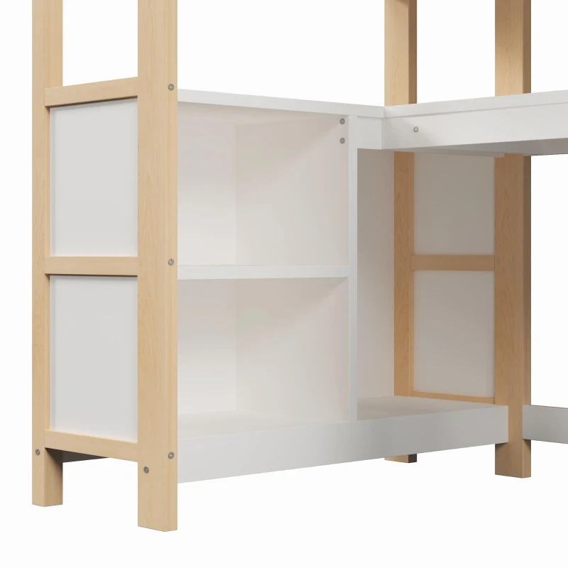 Cama alta 90x200 cm, grade de segurança para crianças a partir dos 6 anos, sem colchão, 232,5x100x189,5 cm, Cor natural