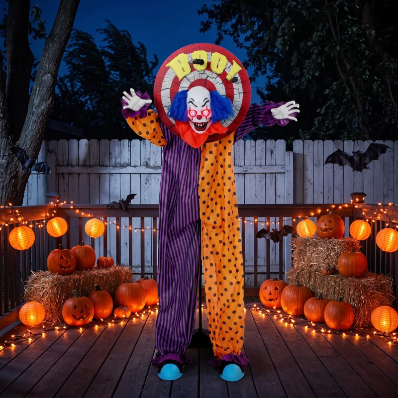 HOMCOM 167 cm lebensgroße animierte Halloween-Clown-Deko mit Sound- & Berührungsaktivierung