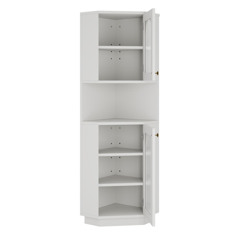 Armadio da bagno angolare salvaspazio con striscia LED luminosa, 45x45x166,5 cm, Bianco