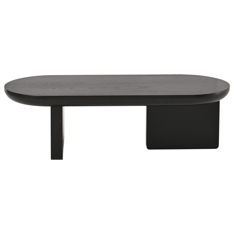 Table basse moderne minimaliste avec plateau ovale, deux pieds carrés avec patins en feutre antidérapants, 119,7x49,8x35,5 cm, Noir
