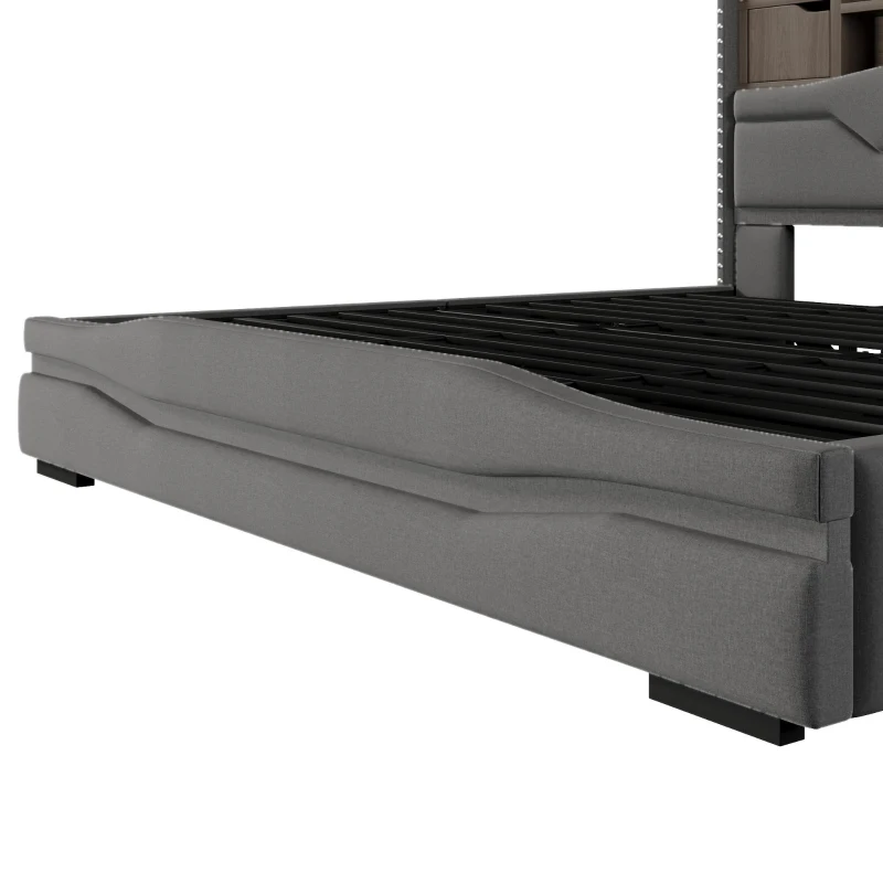 Letto contenitore e imbottito per materasso 180x200 cm con leva idraulica, 219x186.5x110 cm, Grigio