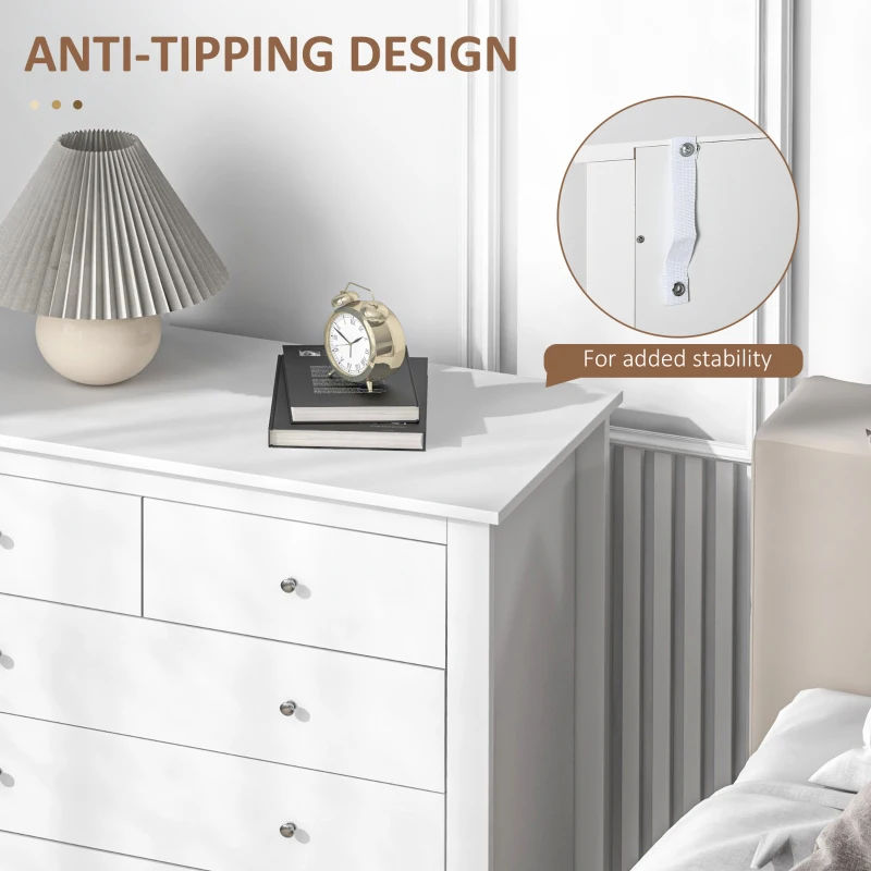 HOMCOM Modern Chest of Drawers, 5 Drawer Storage Cabinet with Metal Handles and Runners for Bedroom, White