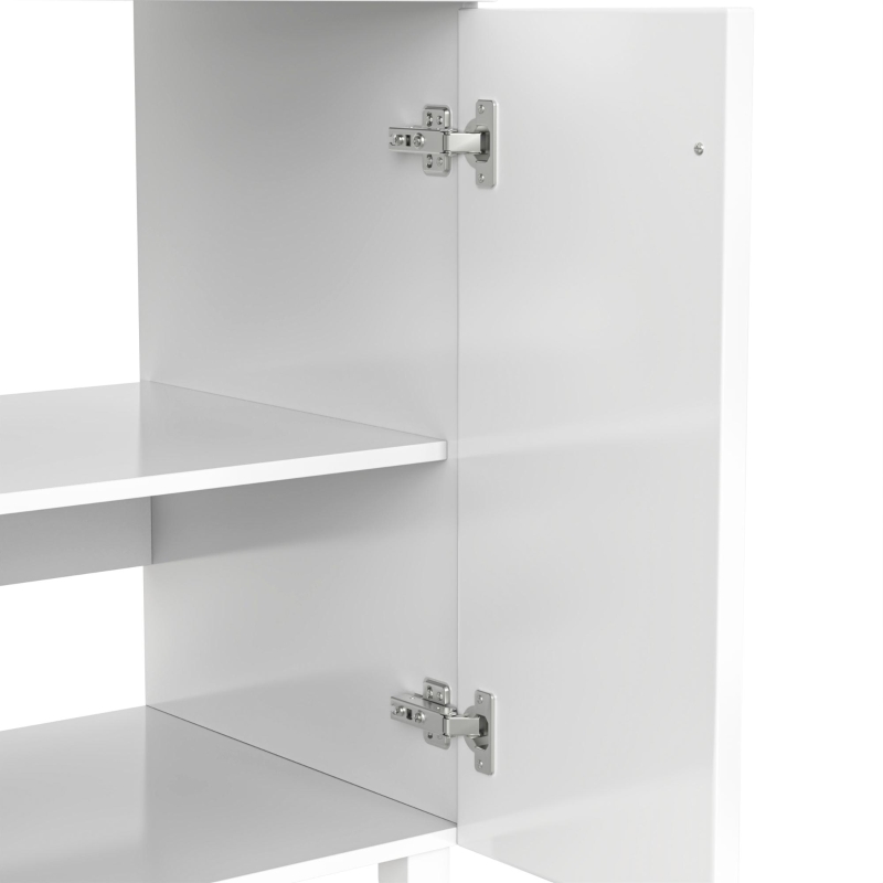 Mobile bagno indipendente con lavabo in ceramica, piedini in legno e maniglie in metallo, 81.7x46.8x90 cm, Bianco