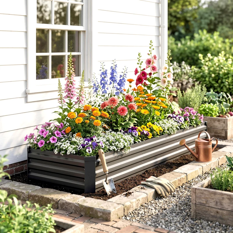 Outsunny 60 x 240cm Galvanised Steel Planter, with Open Bottom