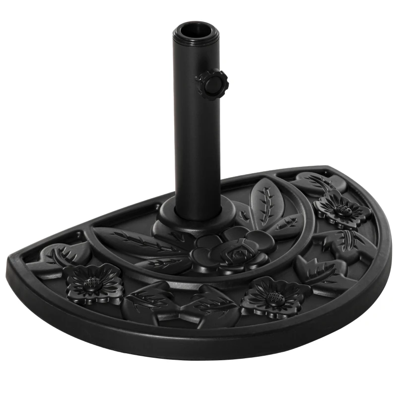 Outsunny Pied de demi-parasol demi-pied socle de parasol base de lestage ciment HDPE motif fleurs cannulation pour parasols Ø 35, 38 et 48 mm noir
