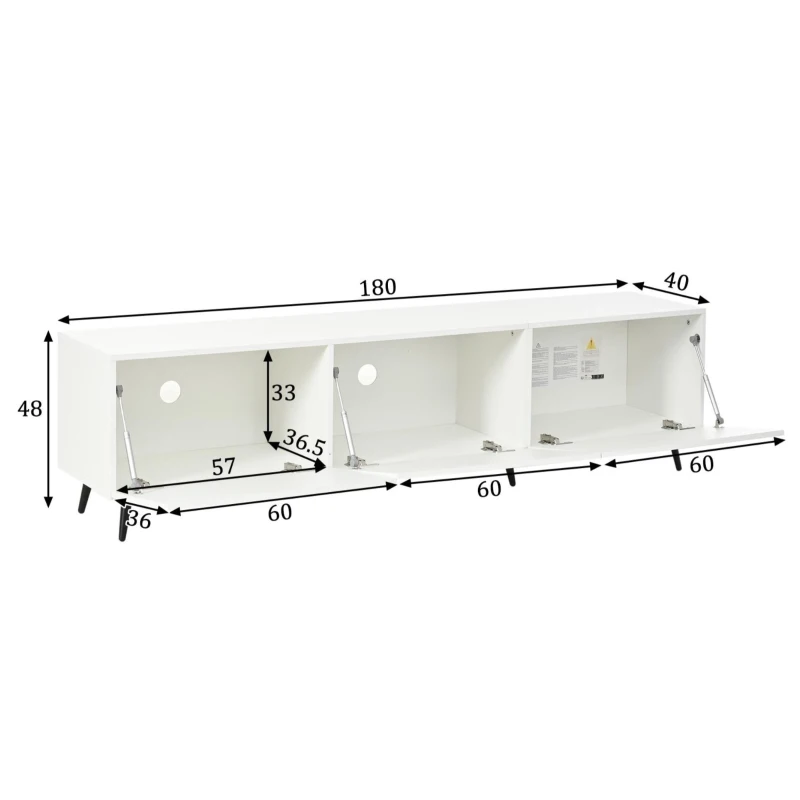 Mobile TV fino a 80 pollici portaoggetti con stampa 3D, 180x40x48 cm, Bianco
