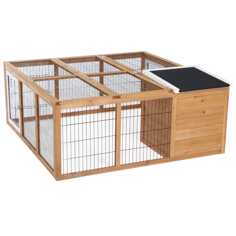 PawHut konijnenhok konijnenhok met ren klein dierenhok dak kan geopend worden waterdicht multifunctioneel dennenhout naturel 123 x 120 x 52 cm