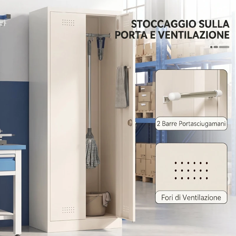 HOMCOM Armadio Porta Attrezzi in Acciaio con Serratura, Ante e Ripiani Regolabili, Capacità 80 kg, Crema