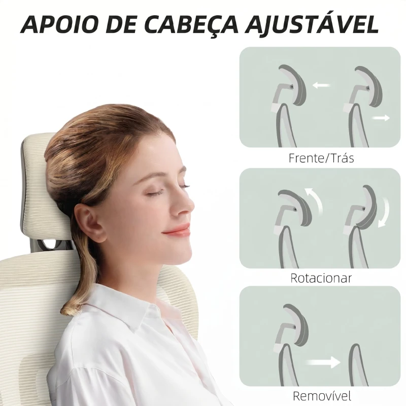 HOMCOM Cadeira de Escritório Ergonómica de Rede com Apoios de Braços 3D Reclinável até 135° Encosto de Cabeça Ajustável Bege