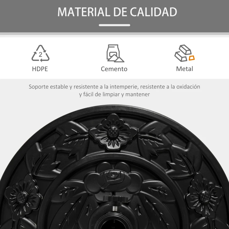Outsunny Base para Sombrilla Semicircular Peso 9 kg Soporte Parasol de Jardín Apto para Mástil de 35mm/38mm/48mm Relleno de Cemento para Terraza Patio 50x32x32 cm Negro