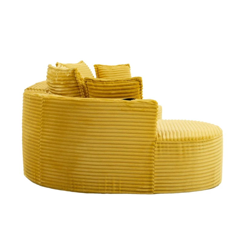 Bogesofa imbottito con portabicchieri su entrambi i lati, cuscini e tasca laterale, 250x152x82 cm, Giallo