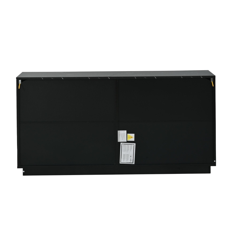 Aparador para sala de estar com 4 portas, elegantes frisos dourados, independente, 35x140x70 cm, Preto
