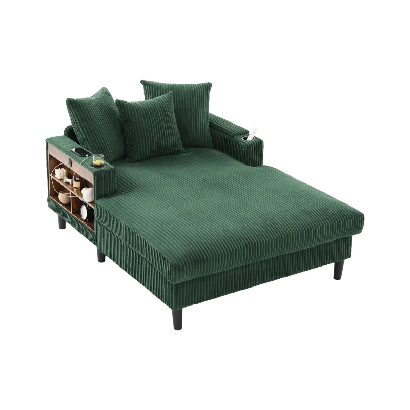 Divano letto con portabicchieri su entrambi i lati e bracciolo pieghevole, 129x170x70 cm, Verde