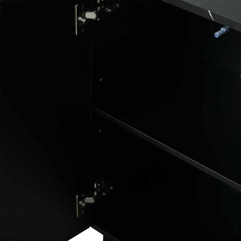 Aparador para sala de estar com 4 portas, elegantes frisos dourados, independente, 35x140x70 cm, Preto