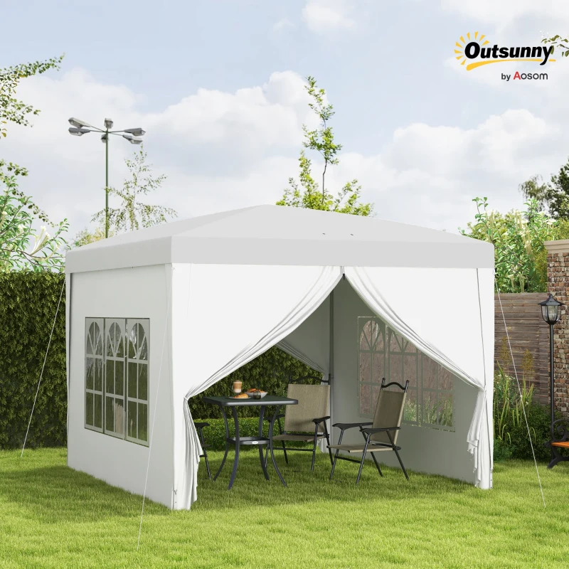 Outsunny 3 x 3m Pop Up Gazebo, Wedding Party Canopy Tent Marquee with Carry Bag and Windows, White(m-11)