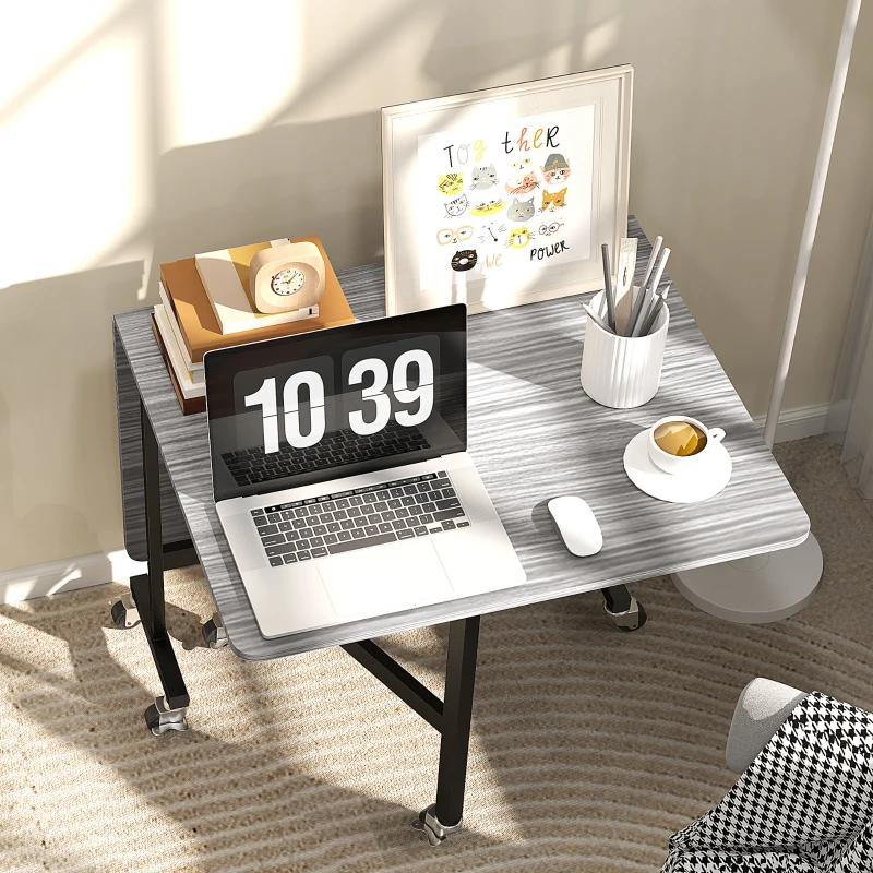 HOMCOM Mesa de Comedor Plegable para 4-6 Personas con Ruedas y Alas Abatibles Mesa Abatible para Cocina 120x80x73 cm Gris