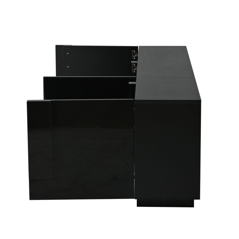 Aparador para sala de estar, armário de arrumação largo de três portas, design minimalista moderno, 35x160x60 cm, Preto