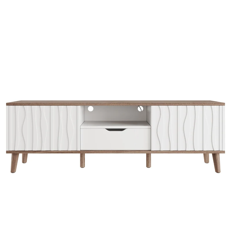 Meuble TV LED avec LED RVB, portes coulissantes et grand espace de rangement, 160x40x52 cm, Blanc