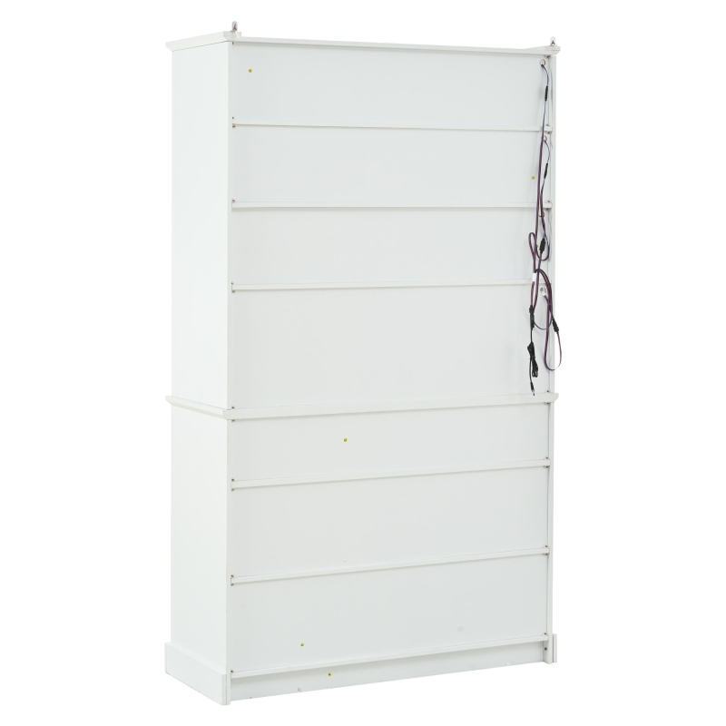 Vitrine de pé com 7 compartimentos, 2 portas, 2 gavetas, iluminação LED integrada, 100x38x170 cm, Branco