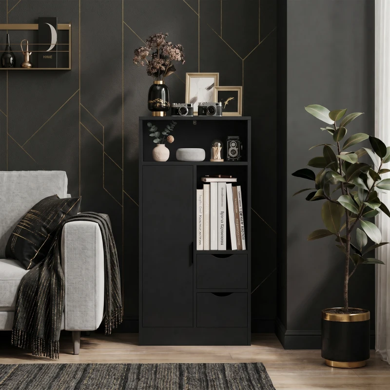 HOMCOM Mobile Bagno Slim con Cassetti, Ripiani Aperti e Armadietto, 50x25x100 cm, Nero