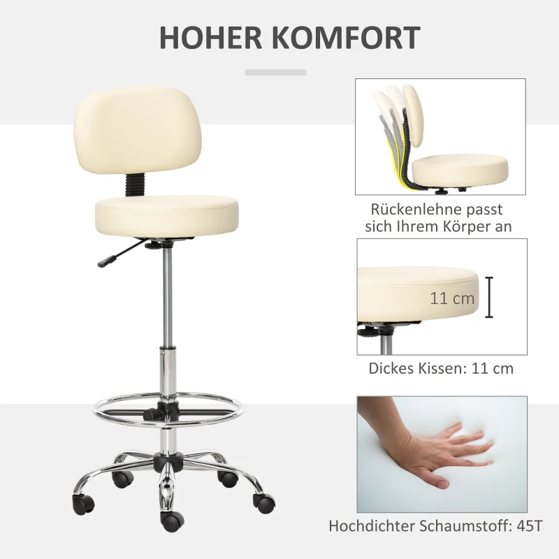 HOMCOM barkruk draaistoelen barstoel werkkruk kantoorkruk in hoogte verstelbaar 360° draaibaar met rugleuning gestoffeerde grote zitting voor beter zitcomfort PU beige 56 x 57 x 104-127 cm(m-7)