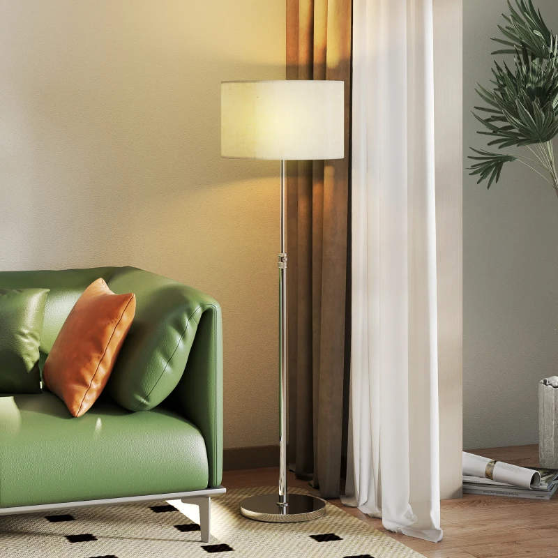 HOMCOM Lampada da Terra con Telecomando e Luminosità Regolabile 3000K-6000K con Paralume in Tessuto, Argento