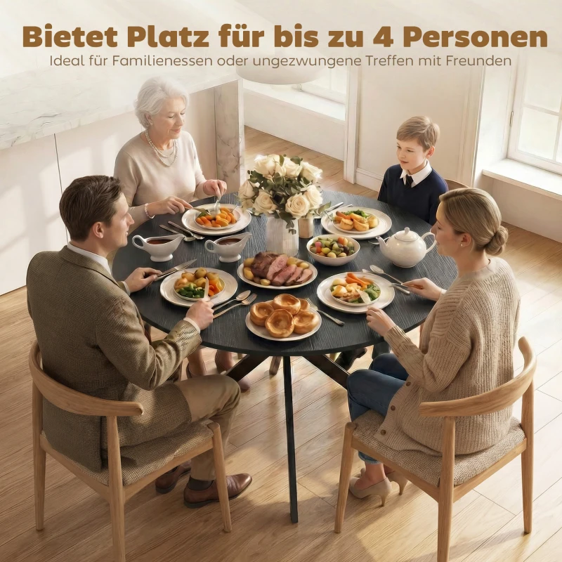 HOMCOM Runder Esstisch für 4 Personen, Küchentisch im Industriestil mit Stahlbeinen, für Esszimmer, Küche, Schwarz